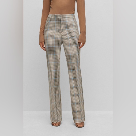 New BOSS Tuleah Regular-Fit Bootcut Trousers In Checked Size 8 - Picture 2 of 14